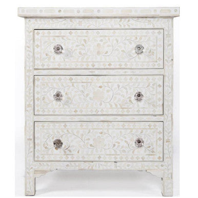 Bone Inlay 3 Drawer Chest : Floral: White