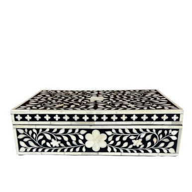 Bone Inlay Large Box : Floral : Black