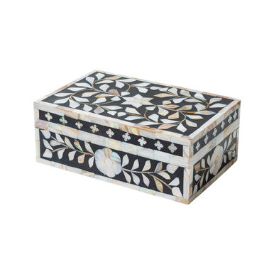Mother of Pearl Inlay Small Gift Box : Floral : Black