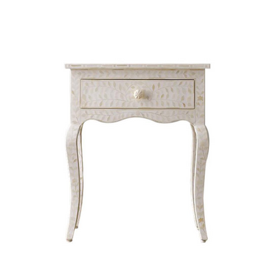 Bone Inlay French 1 Drawer Bedside : Floral : Ivory