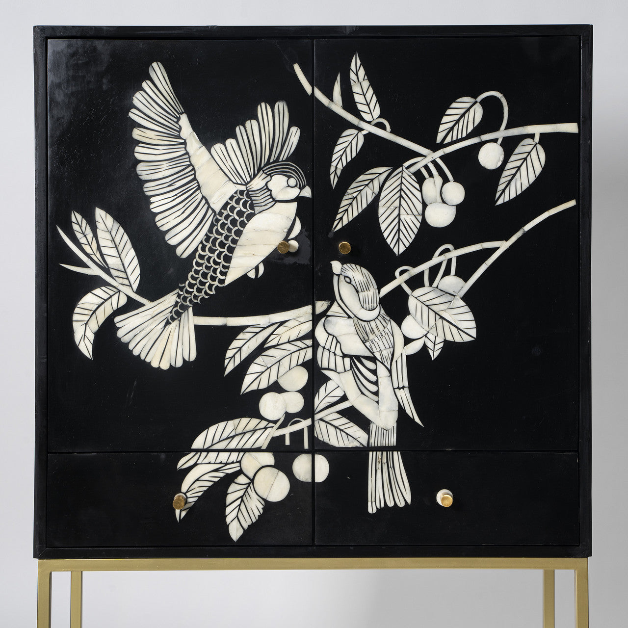Bone Inlay Bar Cabinet : Birds Bone Inlay Bar Cabinet : Birds