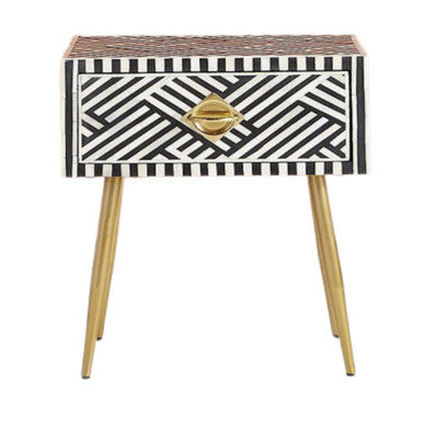 Bone Inlay 1 Drawer Bedside Table : Criss Cross : Black