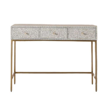 Bone Inlay Console with Brass Look Legs : Liana : Grey