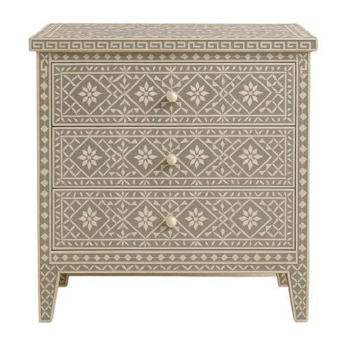 Bone Inlay 3 Drawer Chest : Lilium : Grey