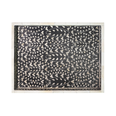 Bone Inlay Rectangular Tray : Heart : Black