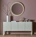 Bone Inlay Round Mirror : Natural & White Bone Inlay Round Mirror : Natural & White