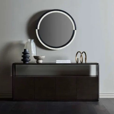 Bone Inlay Round Mirror : Black & White Bone Inlay Round Mirror : Black & White