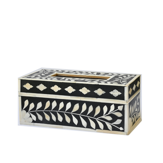 Bone Inlay Tissue Holder : Floral : Black