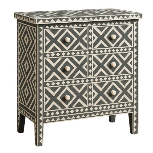 Bone Inlay 3 Drawer Chest : Geometric : Charcoal