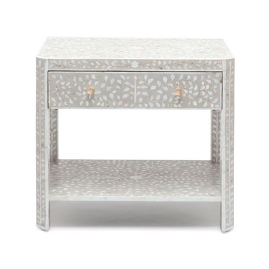 Mother of Pearl Inlay 1 Drawer Bedside Table : Floral : Grey
