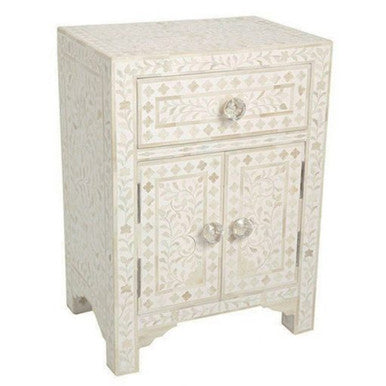 Bone Inlay Bedside Cabinet : Floral : White