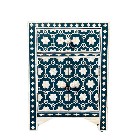 Bone Inlay Bedside Cabinet : Hexaflora : Dark Teal