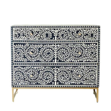 Bone Inlay 3 Drawer Chest : Liana : Navy