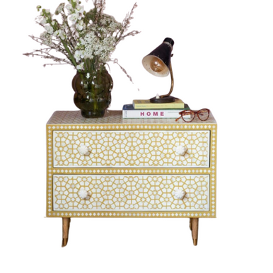 Bone Inlay Bedside Table : Web : Mustard