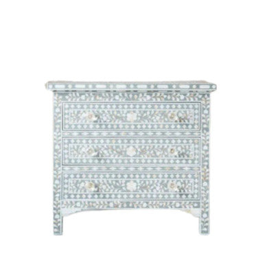 Mother of Pearl Inlay Large Bedside Chest : Floral : Grey