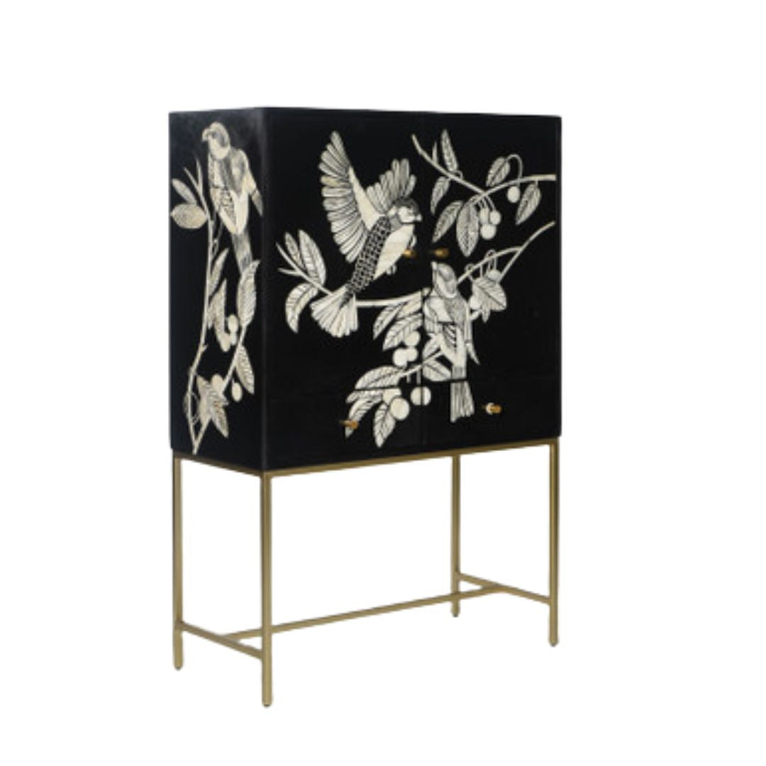 Bone Inlay Bar Cabinet : Birds Bone Inlay Bar Cabinet : Birds