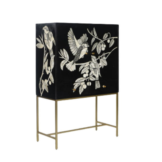 Bone Inlay Bar Cabinet : Birds