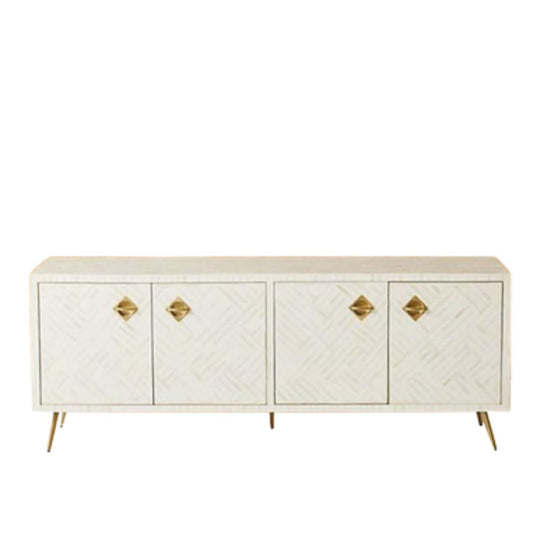 Bone Inlay TV Sideboard : Criss Cross : White