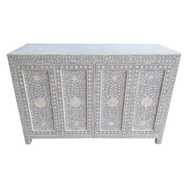 Bone Inlay 4 Door Buffet : Floral : Grey