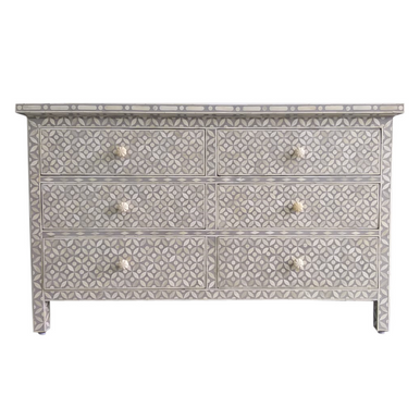 Bone Inlay 6 Drawer Chest : Starburst : Light Grey