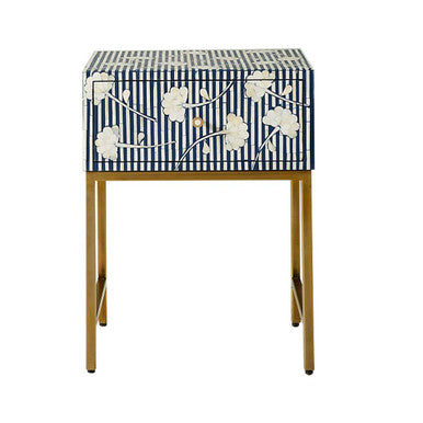 Bone Inlay 1 Drawer Bedside (with Metal Legs) : Striped Floral