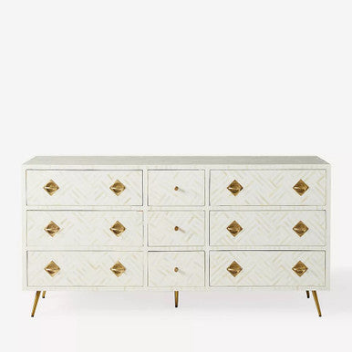 Bone Inlay 9 Drawer Sideboard : Criss Cross : White