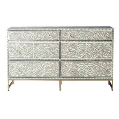 Bone Inlay 6 Drawer Chest : Liana : Grey