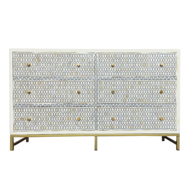 Bone Inlay 6 Drawer Sideboard : Lattice : Grey
