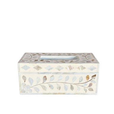 Mother of Pearl Inlay Tissue Holder : Floral : White