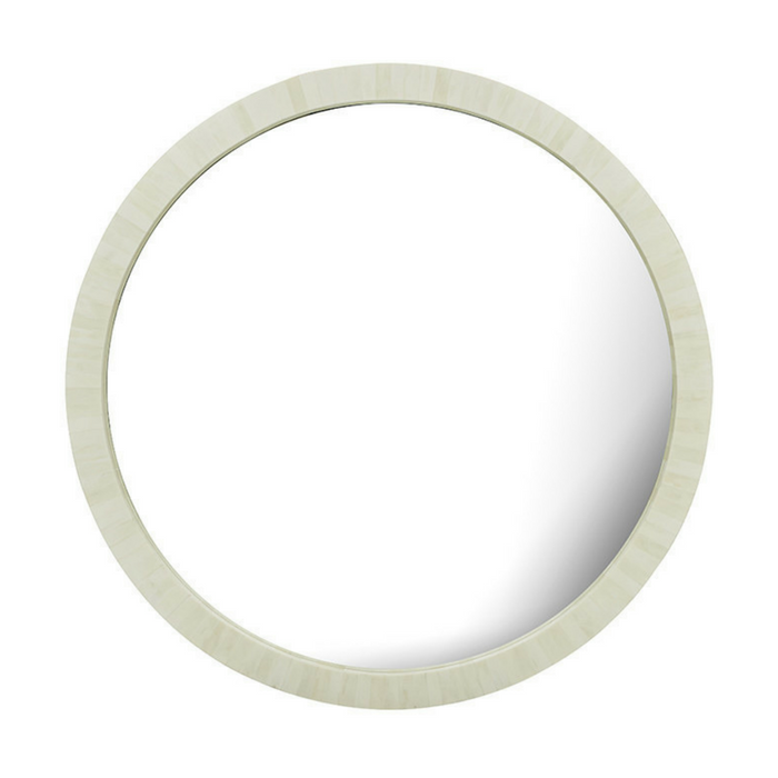 Bone Inlay Round Mirror : White Bone Inlay Round Mirror : White
