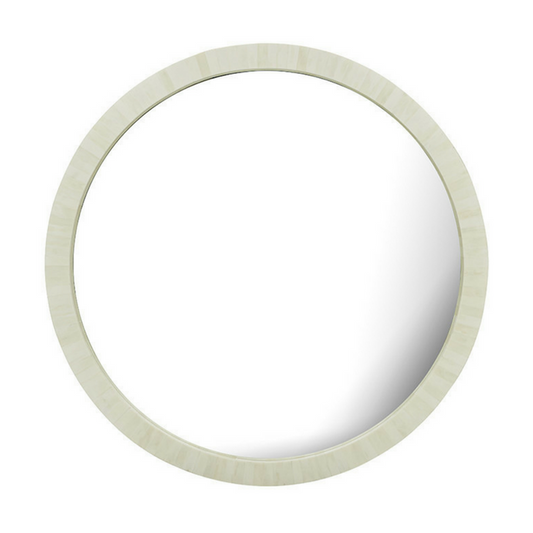 Bone Inlay Round Mirror : White