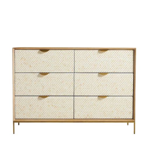 Oak & Layered Bone 6 Drawer Chest