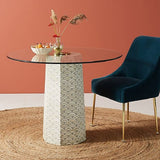 Bone Inlay Dining Table with Glass Top Bone Inlay Dining Table with Glass Top