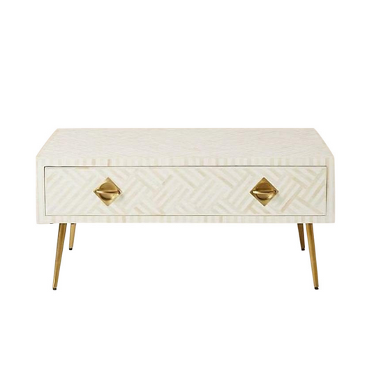 Bone Inlay Rectangular Coffee Table : Cross Cross : White