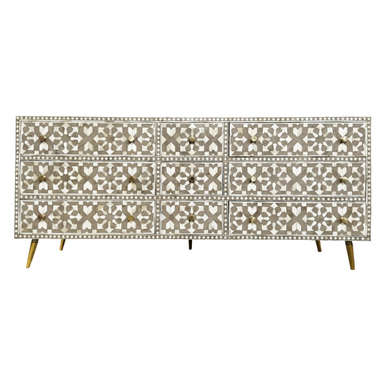 Bone Inlay 9 Drawer Sideboard : Zelliges : Grey