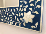 Bone Inlay Rectangular Mirror : Floral : Blue Bone Inlay Rectangular Mirror : Floral : Blue