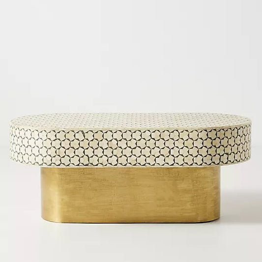 Bone Inlay Oval Coffee Table :  Tri-Square : Grey