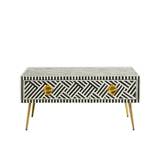 Bone Inlay Rectangular Coffee Table : Cross Cross : Black