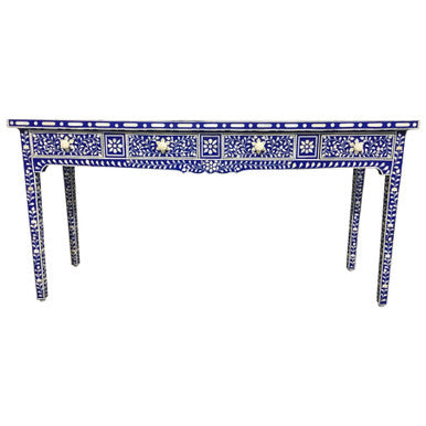 Bone Inlay Console with Scroll Apron : Floral : Blue