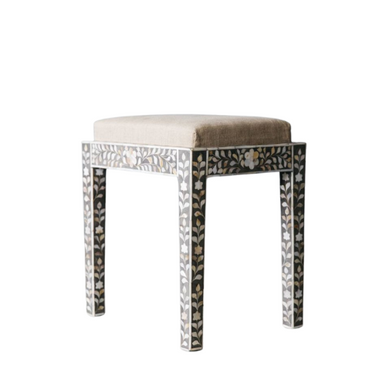 Mother of Pearl Inlay Dressing Table Stool : Floral : Grey