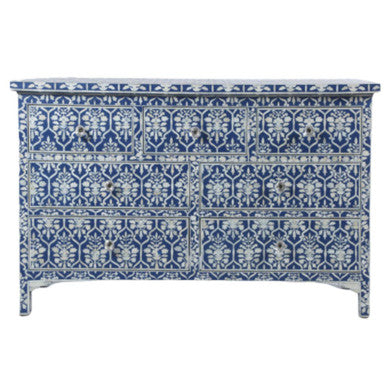 Bone Inlay 7 Drawer Chest : Ogee : Denim