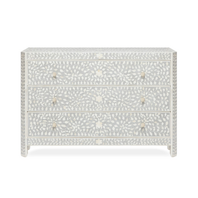 Bone Inlay 3 Drawer Chest : Floral : Grey