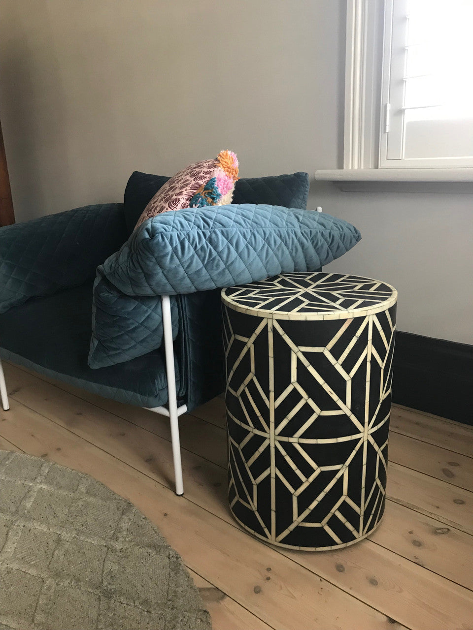 Bone Inlay Side Table : Abstract : Black Bone Inlay Side Table : Abstract : Black