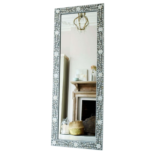 Mother of Pearl Inlay Floor Mirror : Floral : Grey