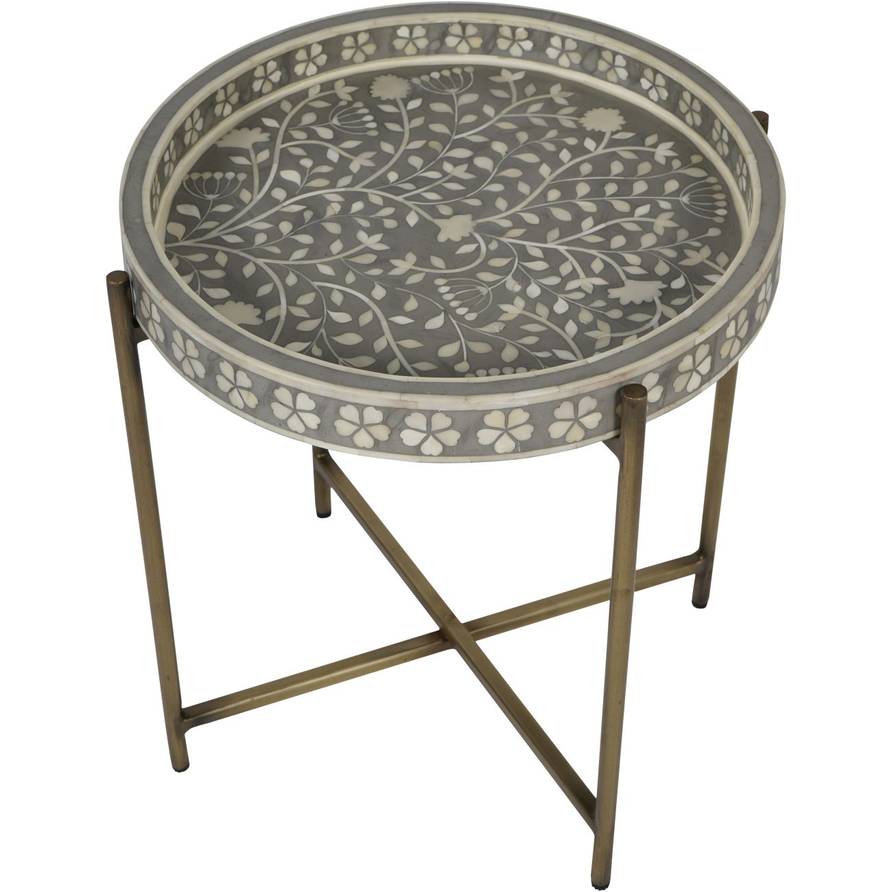 Bone Inlay Round Side Table with Metal Legs : Laurel : Grey Bone Inlay Round Side Table with Metal Legs : Laurel : Grey