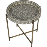 Bone Inlay Round Side Table with Metal Legs : Laurel : Grey Bone Inlay Round Side Table with Metal Legs : Laurel : Grey
