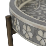 Bone Inlay Round Side Table with Metal Legs : Laurel : Grey Bone Inlay Round Side Table with Metal Legs : Laurel : Grey