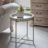 Bone Inlay Round Side Table with Metal Legs : Laurel : Grey Bone Inlay Round Side Table with Metal Legs : Laurel : Grey