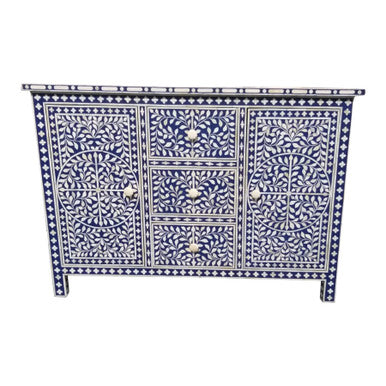 Bone Inlay 2 Door Sideboard : Floral : Blue