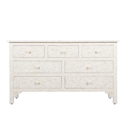 Bone Inlay 7 Drawer Chest : Starburst : White